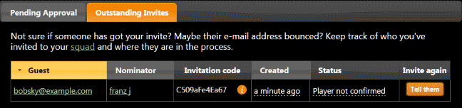 Outstanding invites screen showin.